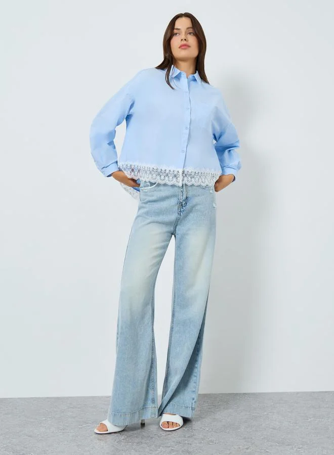 Styli Blue Lace Trim Long Sleeve Shirt