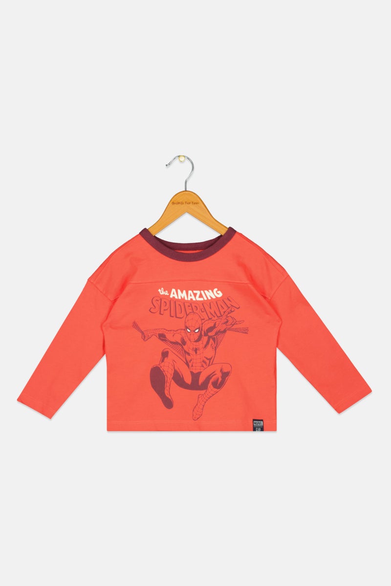 Gap x Marvel Toddlers Boy The Amazing Spiderman Long Sleeves T-Shirt, Coral - Image 1