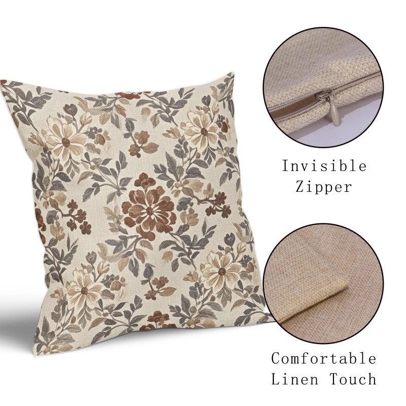 Sivirary Brown Vintage Floral Pillow Covers 18x18 Inch Set of 2, Grey Gray Antique Flower Block Print Pattern Decorative Throw Pillowcases Outdoor Farmhouse Cushion Covers Art Decor for Sofa Couch Bed - Image 4