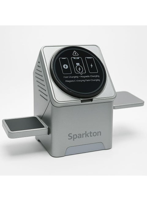 Sparkton 3 in 1 Wireless Charging Station for iPhone Apple Watch AirPods 15W Magnetic Fast Charger Stand with N52 Super Magnet Rotatable Pop-Up Design MagSafe Compatible Foldable Charging Dock Pad USB-C Portable Charging Stand for Desk or Travel