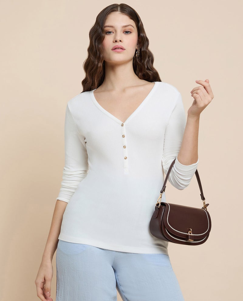 R&B Ribbed Top with V-Neck and Long Sleeves - Image 3