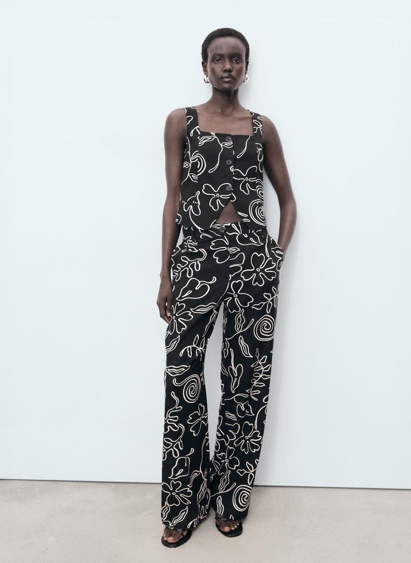 MANGO Floral-Print Linen Suit Waistcoat  - Image 5