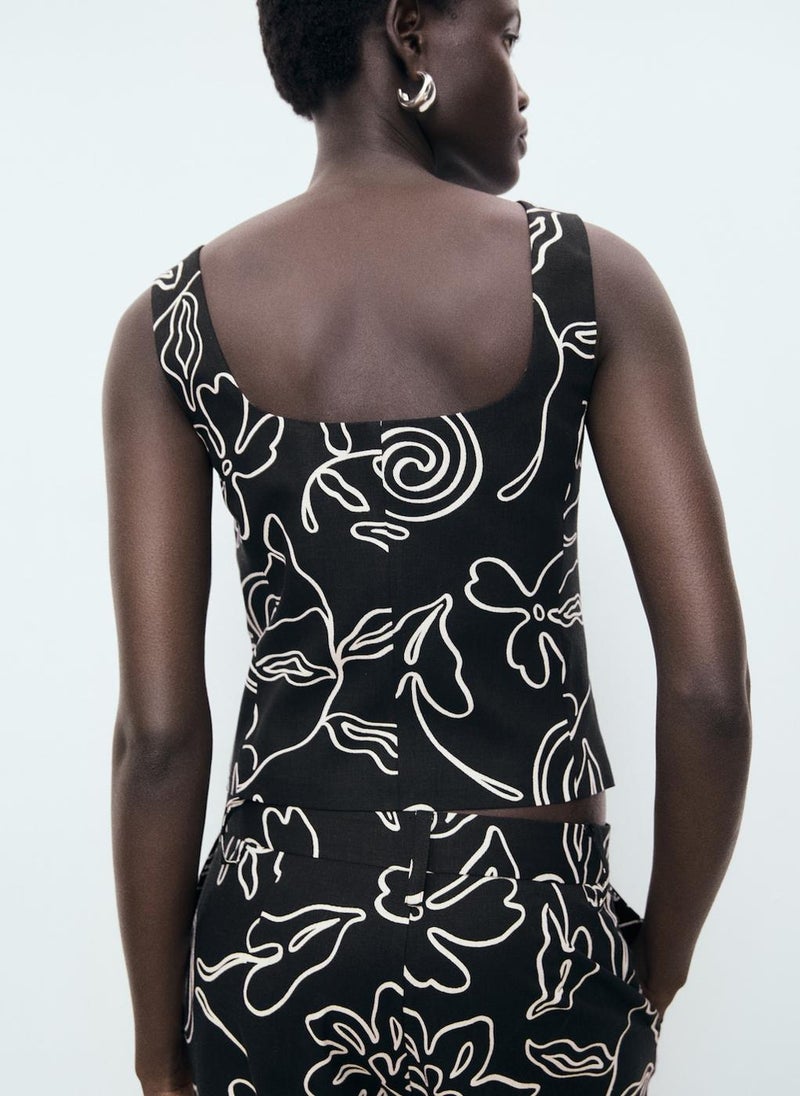 MANGO Floral-Print Linen Suit Waistcoat  - Image 2