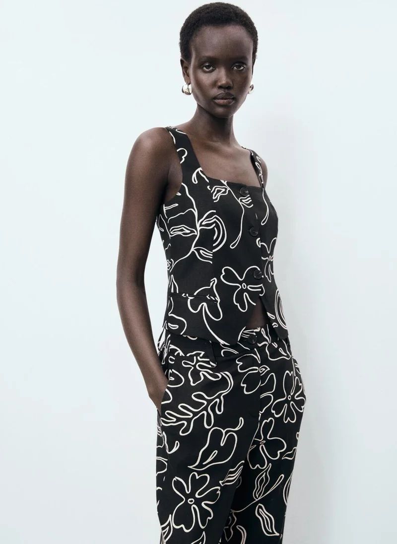 MANGO Floral-Print Linen Suit Waistcoat