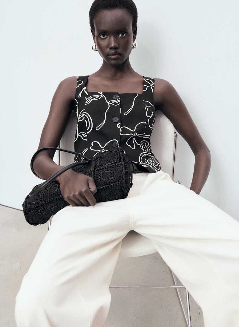 MANGO Floral-Print Linen Suit Waistcoat  - Image 4