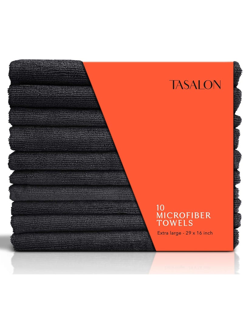 TASALON - TASALON Microfiber Hair Towel  10 Pack  Salon Towels  Quick Dry Microfiber Towels  29 x 16 Inches UltraSoft Microfiber Towel for Hair Facial Towels with Soft Absorbant  Black - Image 1