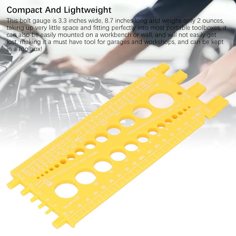 Bolt Gauge Measuring Tool Plastic Nut Bolt Thread Size Gauge for Automotive Repair Machine Building ABS Material 3.3x8.7 Inches Portable (Yellow) - Image 3