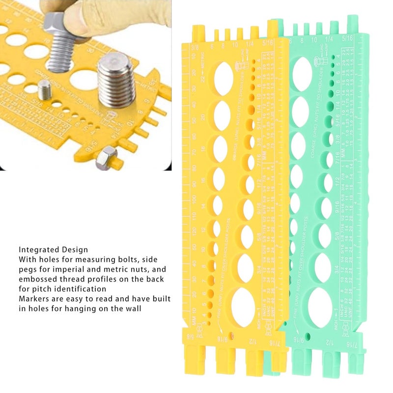 Bolt Gauge Measuring Tool Plastic Nut Bolt Thread Size Gauge for Automotive Repair Machine Building ABS Material 3.3x8.7 Inches Portable (Yellow) - Image 5