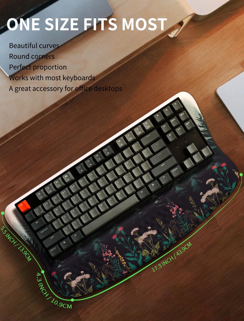 KUOSGM Ergonomic Wave Wrist Rest with Keyboard Stand, Cushioned Palm Rest, Comfortable Integrated Memory Foam for Natural Typing and Relieve Wrist Pain, Flower Sea Forest - Image 5