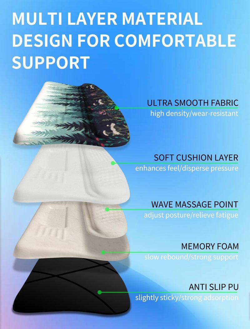 KUOSGM Ergonomic Wave Wrist Rest with Keyboard Stand, Cushioned Palm Rest, Comfortable Integrated Memory Foam for Natural Typing and Relieve Wrist Pain, Flower Sea Forest - Image 2