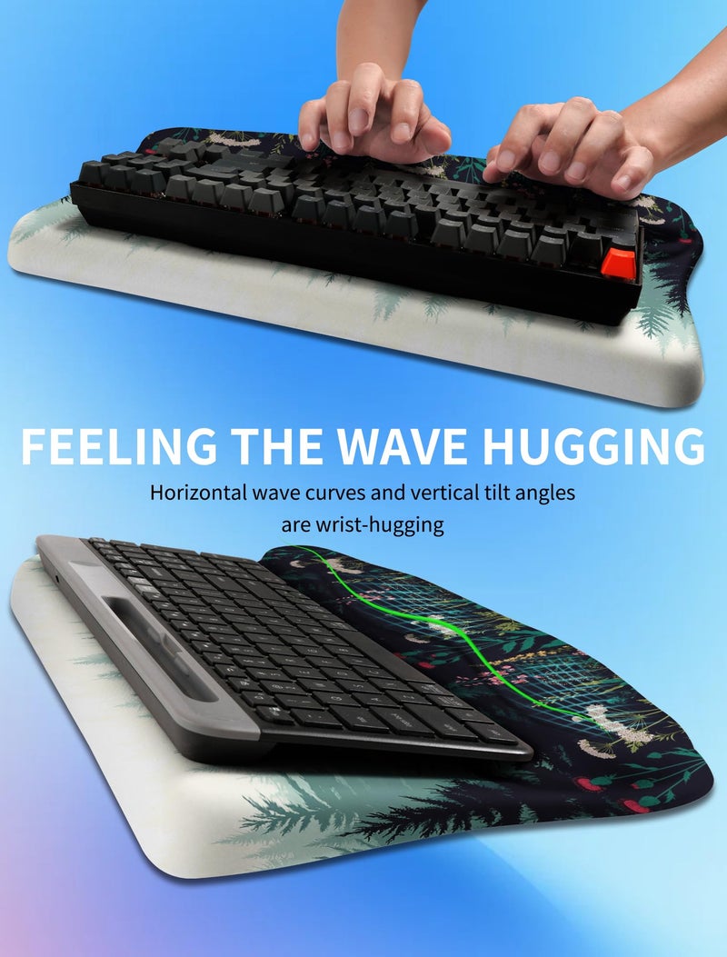 KUOSGM Ergonomic Wave Wrist Rest with Keyboard Stand, Cushioned Palm Rest, Comfortable Integrated Memory Foam for Natural Typing and Relieve Wrist Pain, Flower Sea Forest - Image 3