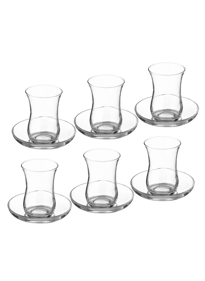 Pasabache Turkish glass tea set consisting of 6 cups + 6 saucers  - Image 1