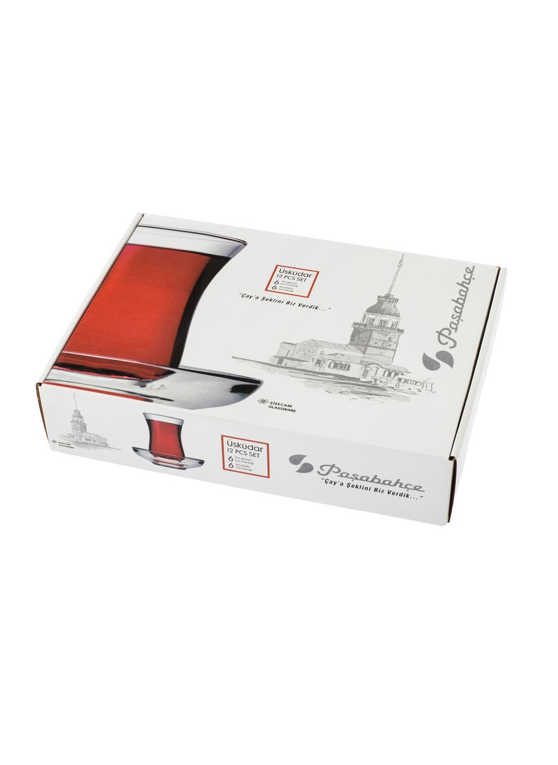 Pasabache Turkish glass tea set consisting of 6 cups + 6 saucers  - Image 3