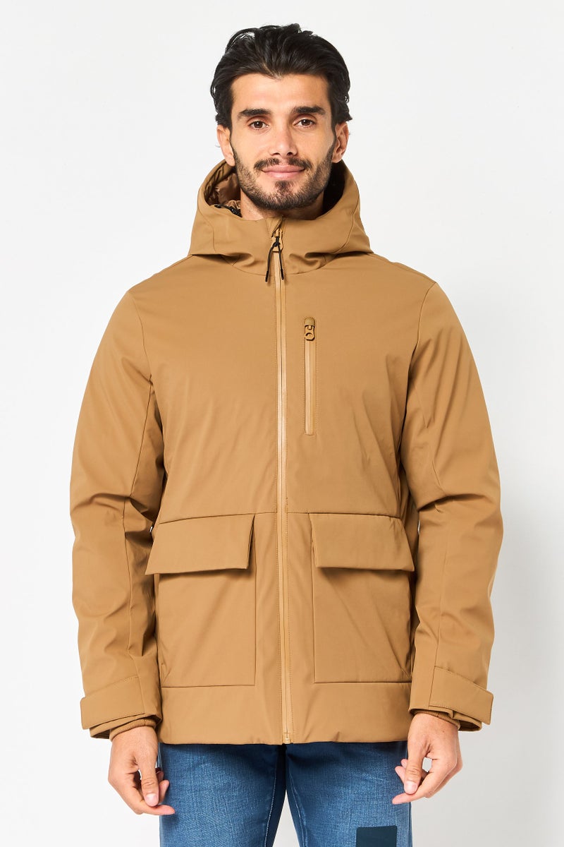 Celio Men Solid Long Sleeve Parka Jackets, Brown - Image 1