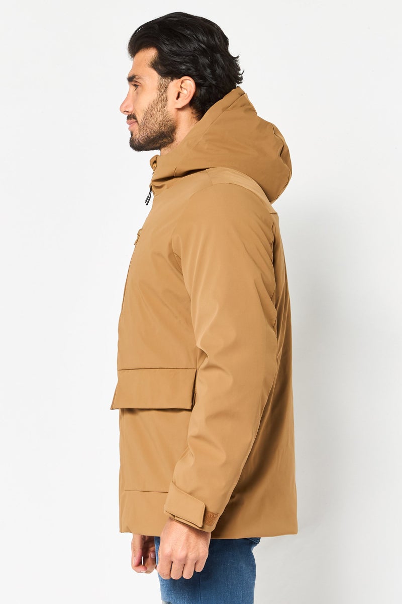 Celio Men Solid Long Sleeve Parka Jackets, Brown - Image 3