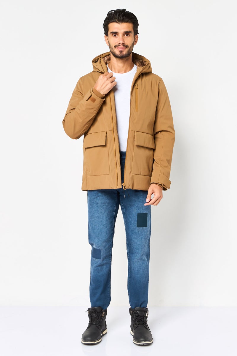 Celio Men Solid Long Sleeve Parka Jackets, Brown - Image 2