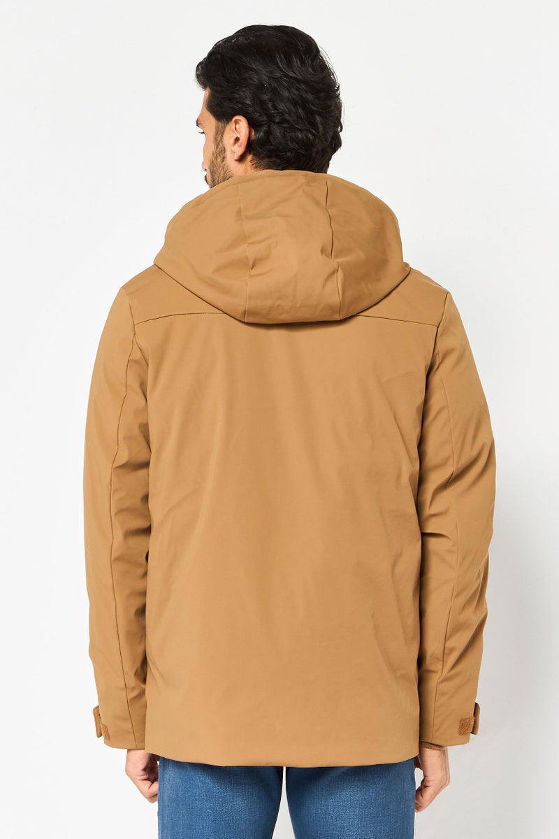 Celio Men Solid Long Sleeve Parka Jackets, Brown - Image 4