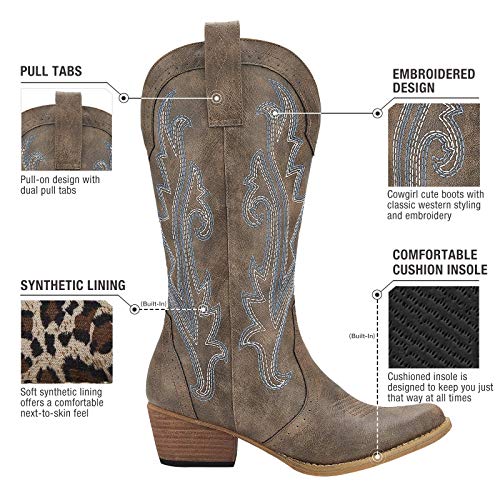 HISEA Rollda Cowboy Boots for Women, Cowgirl Boots, Comfortable Western Boots with Pointed Toe Stitched Embroidery for Country Concert Dancing Wedding Traveling Daily Outfits - Image 3