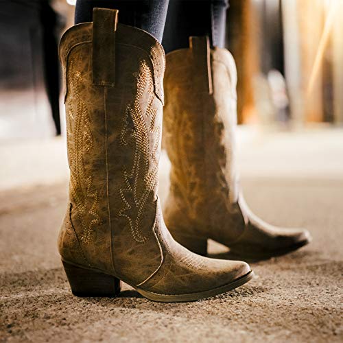HISEA Rollda Cowboy Boots for Women, Cowgirl Boots, Comfortable Western Boots with Pointed Toe Stitched Embroidery for Country Concert Dancing Wedding Traveling Daily Outfits - Image 4