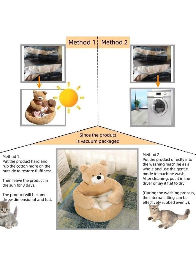 Srutirbo Cute Bear Hug Design Dog Cat Beds Plush Pet Beds Cuddler, Warm Soft Calming Dog Beds with Removable Washable Cover Non-Slip Bottom (Diameter 22 in, Khaki) - Image 2