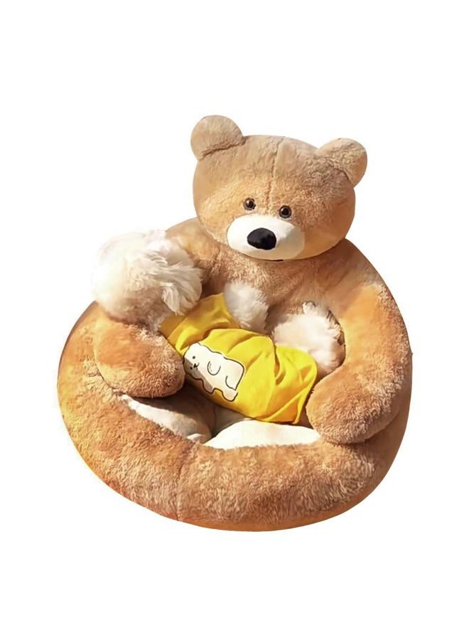 Srutirbo Cute Bear Hug Design Dog Cat Beds Plush Pet Beds Cuddler, Warm Soft Calming Dog Beds with Removable Washable Cover Non-Slip Bottom (Diameter 22 in, Khaki) - Image 1