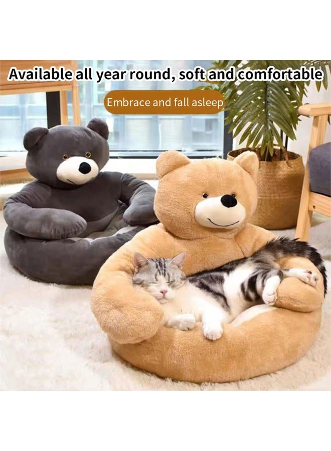Srutirbo Cute Bear Hug Design Dog Cat Beds Plush Pet Beds Cuddler, Warm Soft Calming Dog Beds with Removable Washable Cover Non-Slip Bottom (Diameter 22 in, Khaki) - Image 5