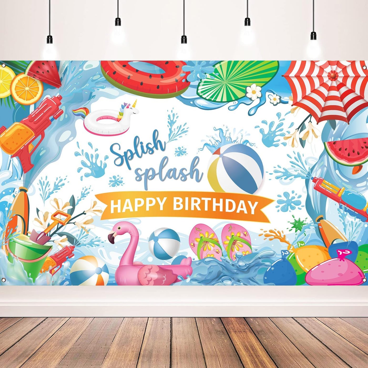 أي آر إس جرافيكس ARS Graphics Summer Birthday Backdrop Hawaiian Flamingo Party Decorations Banner