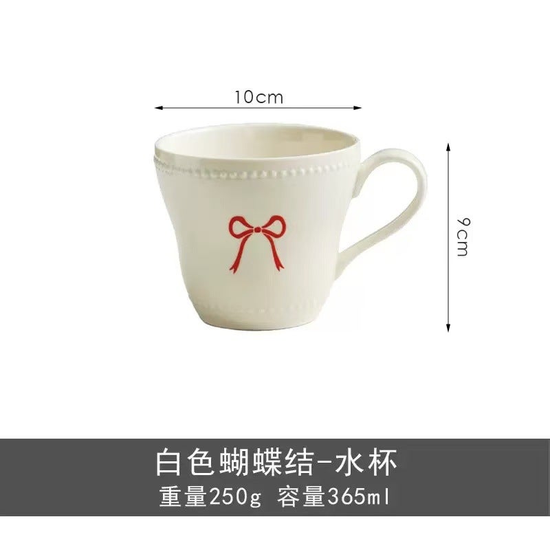 Bow Tie Bowl And Dish Set, High-Value Plates, Red Housewarming Tableware, Bowls And Plates, Household Ceramic Rice Bowls - Image 1