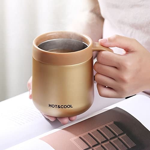 Leeonz 350ml Thermos Cup 304 Stainless Steel Insulated Coffee Mug With Handle Thermos Cup For Home Office (Gold) - Image 3