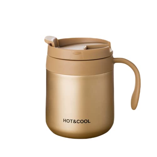 Leeonz 350ml Thermos Cup 304 Stainless Steel Insulated Coffee Mug With Handle Thermos Cup For Home Office (Gold) - Image 1