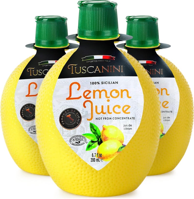 Tuscanini 100% Sicilian Lemon Juice - Not from Concentrate, 6.7oz Lemon Shaped Squeeze Bottle (3 Pack) - No Water Added, Certified Kosher - Image 1