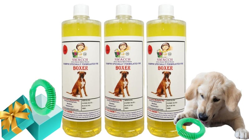 swacch Shampoo | Puppy Safe Shampoo | PH Balanced | Boxer Dog Shampoo 1 Litre Pack of 3 Lemon + | O PVC Ring Rubber Chew Toy | Teething Chew Toy I Dental Teething I Durable I Combo Pack - Image 1