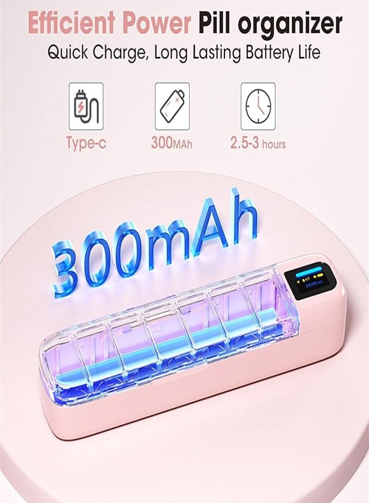 Smart Pill Organizer with Alarm, Bluetooth Daily Pill Box (7 Days with APP), Weekly Travel Pill Box, Portable Pill Reminder for Medication, Supplements, Pills and Vitamins (Pink)