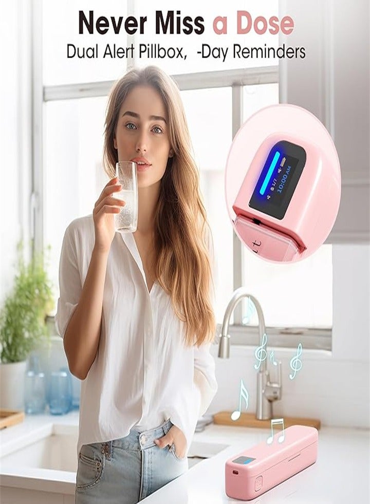 Smart Pill Organizer with Alarm, Bluetooth Daily Pill Box (7 Days with APP), Weekly Travel Pill Box, Portable Pill Reminder for Medication, Supplements, Pills and Vitamins (Pink)