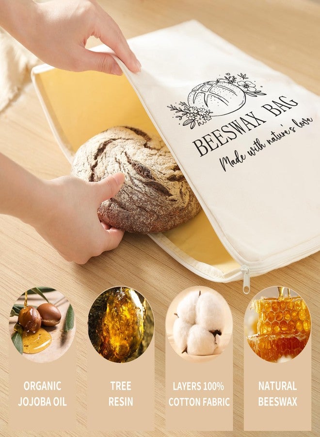 WiNDANCE 2 Pack Beeswax Bread Bags with Zipper, XL(13x17in) Sourdough Bread Storage for Homemade, Freezer Storage Bag to Keep Fresh, Cotton Beeswax Container, Baguette Bag with Liner Kitchen Baking - Image 2