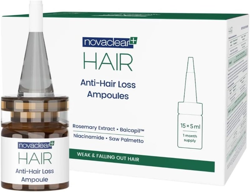 novaclear أمبولات نوفاكلير المضادة لتساقط الشعر - 15 × 5 مل علاج مكثف مع بايكاپيل™، إكليل الجبل و بالميتو المنشار - Image 1