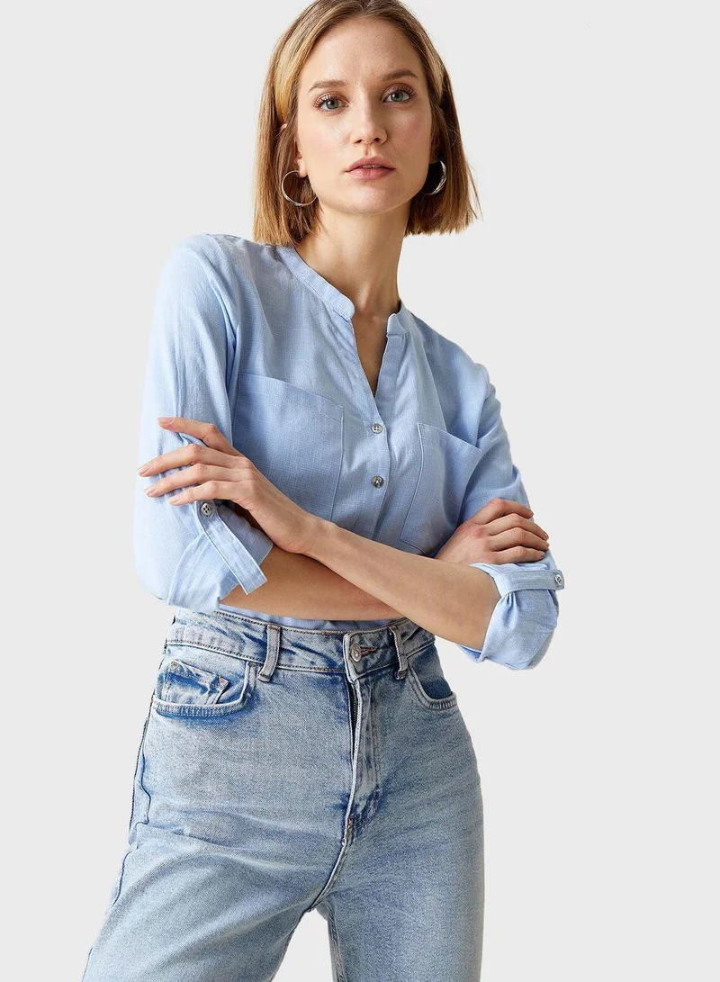 DeFacto Stand Up Collar Classic Shirt