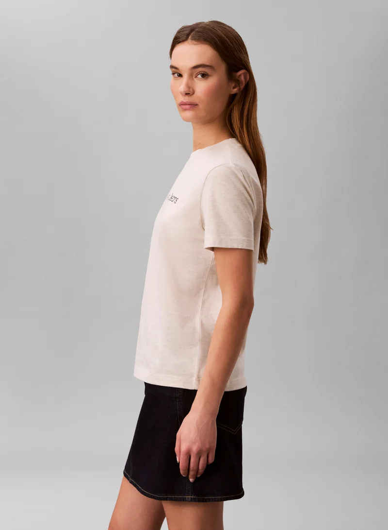 Calvin Klein Jeans Vanilla Heather Linear Logo Crew Neck T-Shirt for Women | Best Price UAE