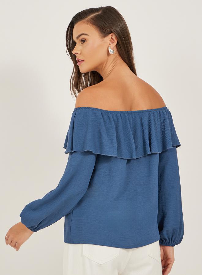 Styli Solid Ruffled Trim Off Shoulder Neck Blouse  - Image 4