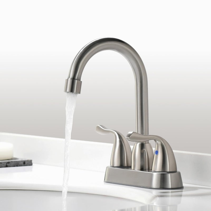 Fropo 2 Handle Brushed Nickel Bathroom Sink Faucet - 4 Inch Centerset Faucet Bathroom 2 Or 3 Hole Lavatory Faucet Bathroom Vanity Sink Faucets With Pop-Up Drain And Supply Lines - Image 3