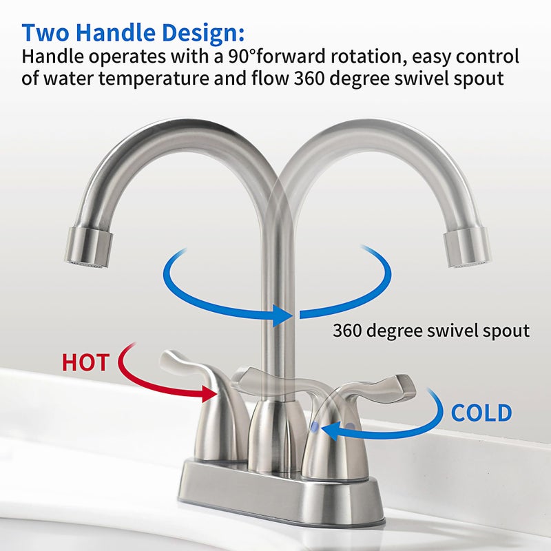 Fropo 2 Handle Brushed Nickel Bathroom Sink Faucet - 4 Inch Centerset Faucet Bathroom 2 Or 3 Hole Lavatory Faucet Bathroom Vanity Sink Faucets With Pop-Up Drain And Supply Lines - Image 2