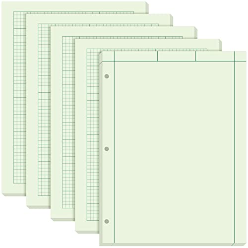 Seajan 5 Pcs Engineering Paper Notebook Engineering Computation Pad 8.5 x 11 Inches Engineer Graph Paper Notepad, 5 Squares Per Inch 3 Hole Punched Computation Pad, 100 Sheets/pack (Green) - Image 1