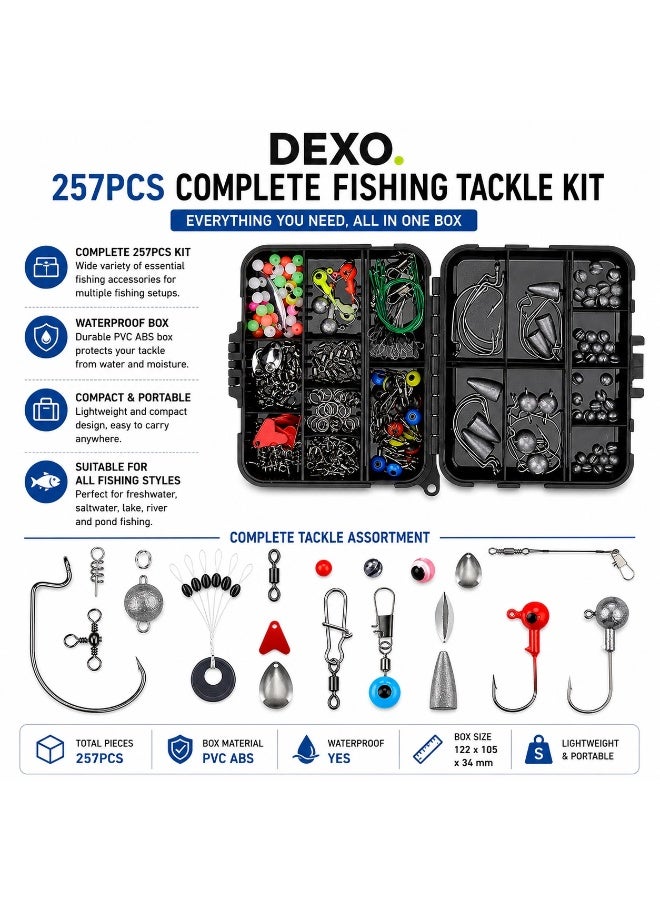 DEXO 257PCS Fishing Terminal Tackle Kit with Portable Waterproof Tackle Box – Fishing Hooks, Sinkers, Swivels & Accessories Set - Image 3