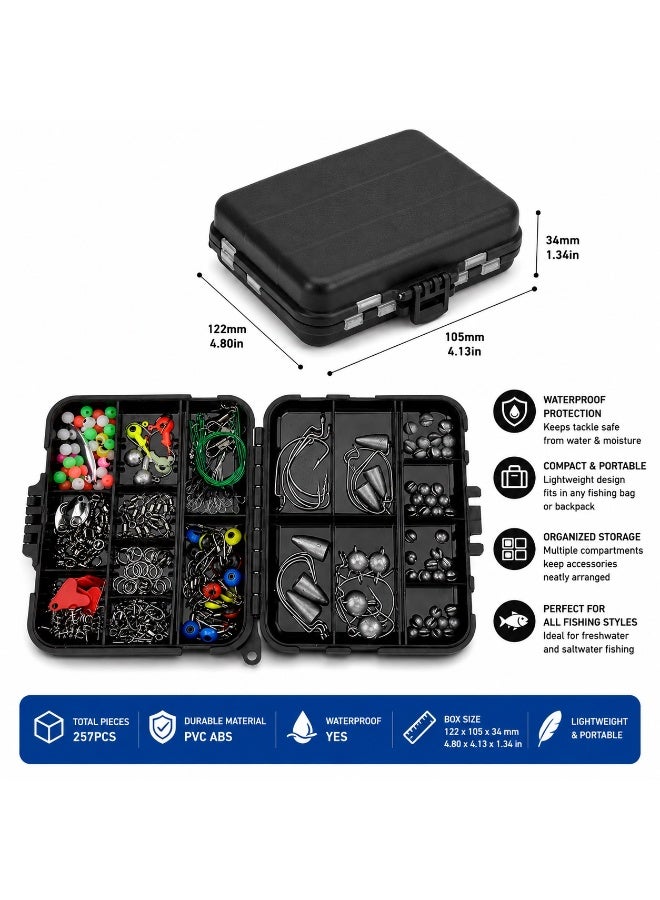 DEXO 257PCS Fishing Terminal Tackle Kit with Portable Waterproof Tackle Box – Fishing Hooks, Sinkers, Swivels & Accessories Set - Image 5