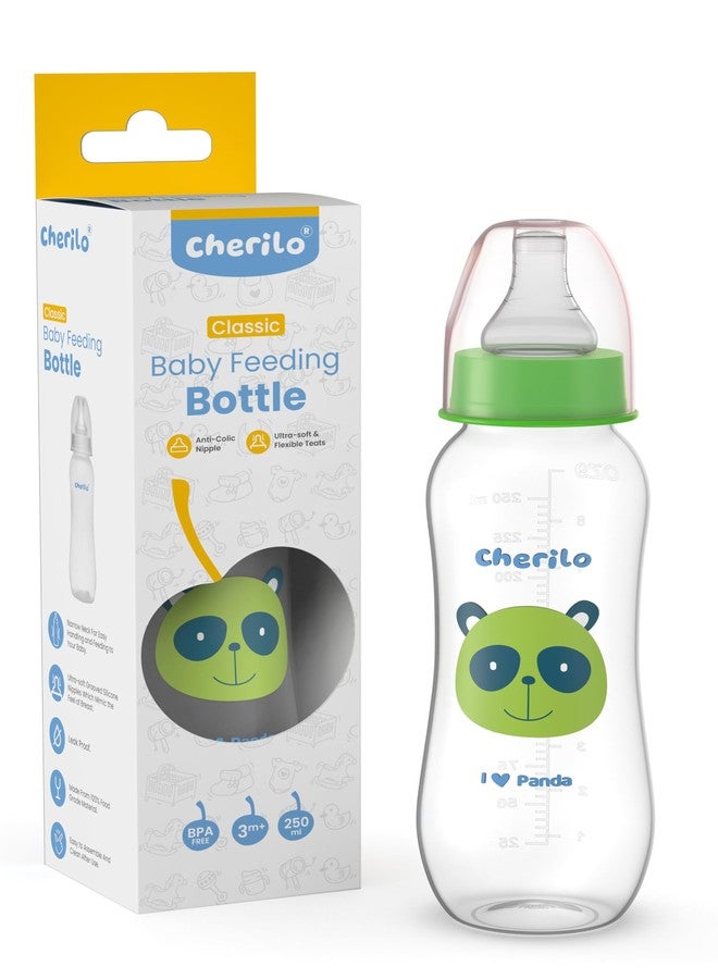 Cherilo Feeding Bottle for New Born | 250ml Anti-Colic Slim Neck BPA-Free Design Baby Feeder Bottle Upto 3 Years | Baby Panda Style with Soft Silicone Nipple & Leak-Resistant Cap - Image 1