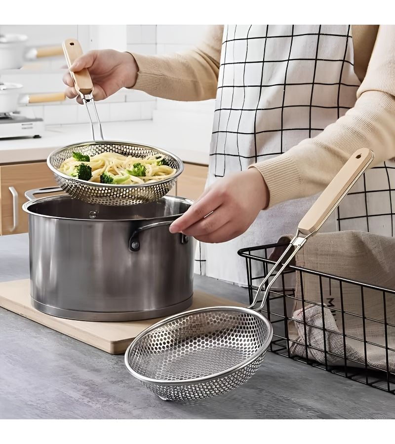 Stainless Steel Fine Mesh Strainer 5 51 Inch With Wooden Handle For Cooking Pasta And Grease Filtering - Image 2