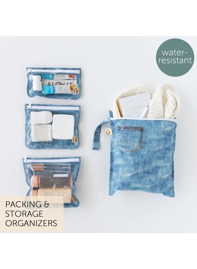 BUMKiNs Waterproof Wet Bag and Wet Dry Clutch Bags for Baby, Travel, Swim Suit, Cloth Diapers, Pump Parts, Pool, Gym Clothes, R-Faux Denim 4pc, Modern - Image 2