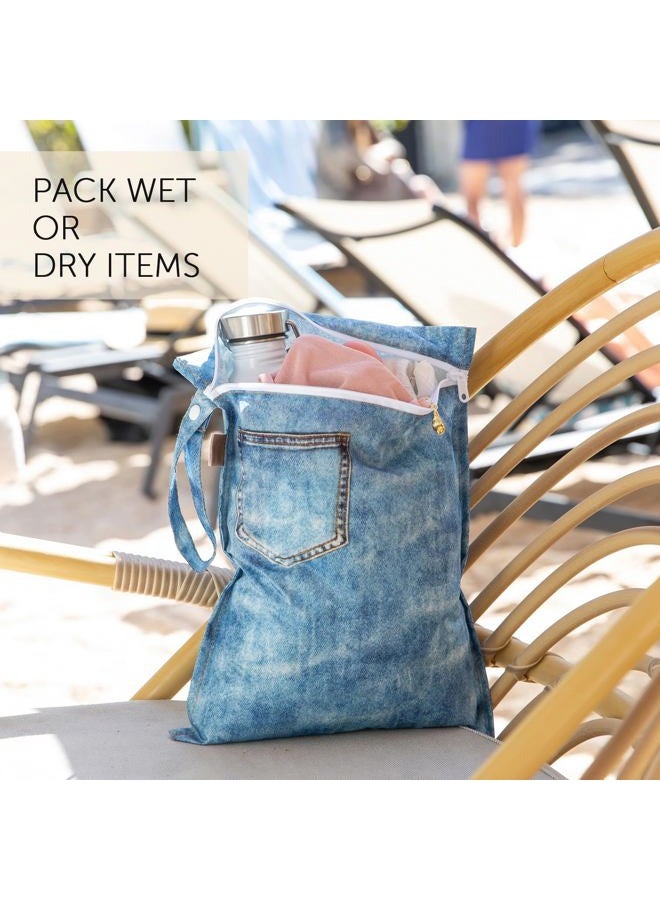 BUMKiNs Waterproof Wet Bag and Wet Dry Clutch Bags for Baby, Travel, Swim Suit, Cloth Diapers, Pump Parts, Pool, Gym Clothes, R-Faux Denim 4pc, Modern - Image 3