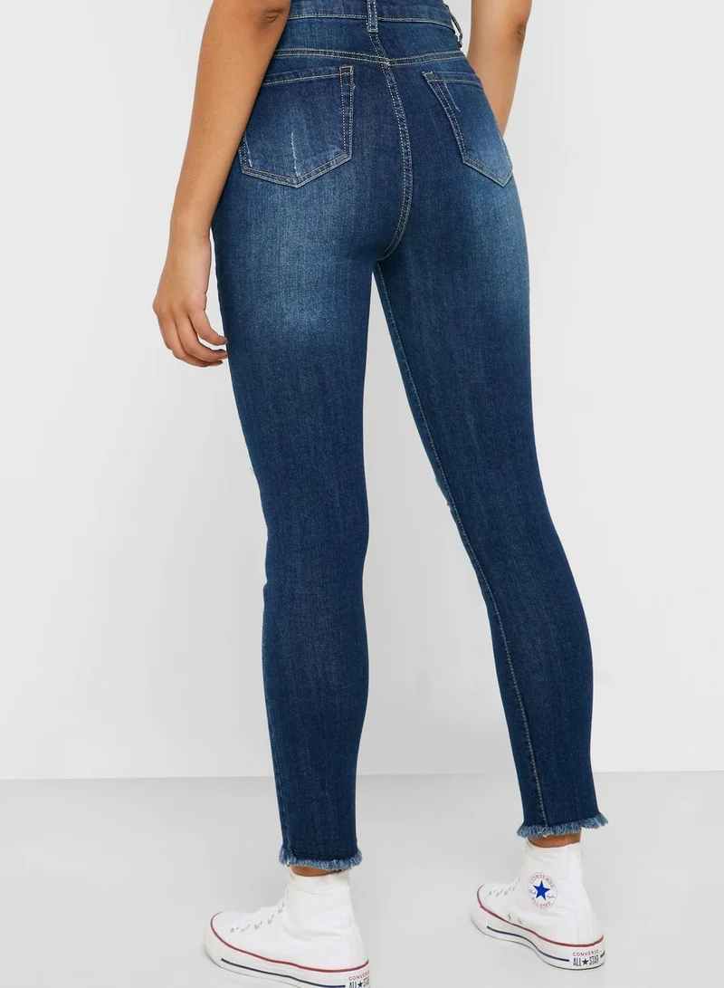 FOREVER 21 Distressed High Waist Skinny Jeans