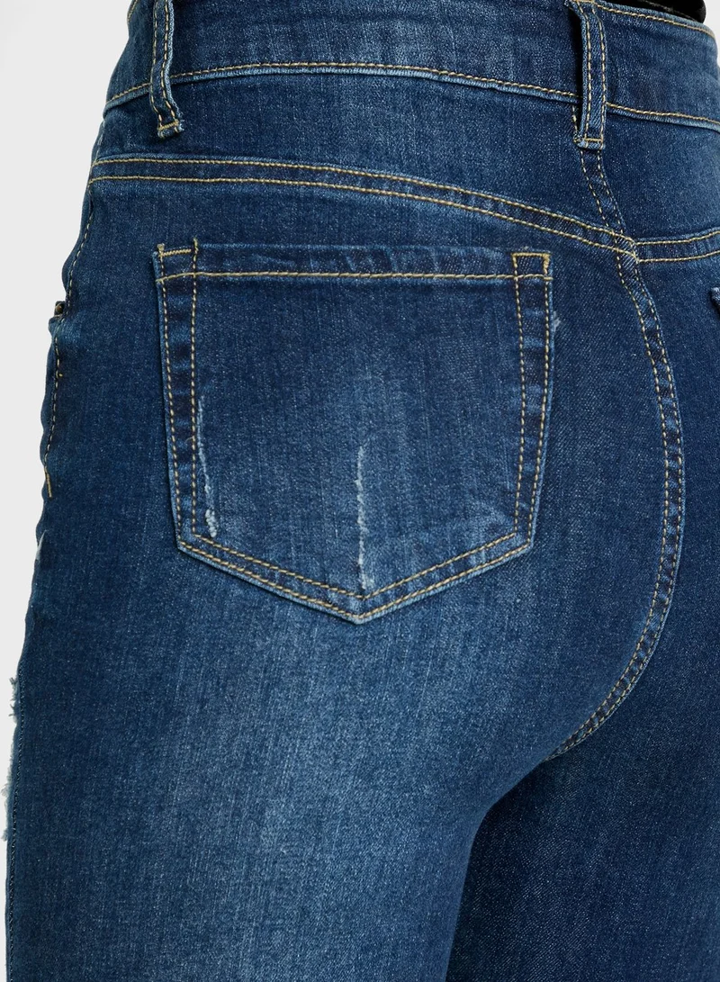 FOREVER 21 Distressed High Waist Skinny Jeans